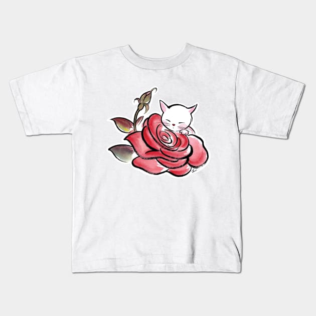 Rose cat Kids T-Shirt by juliewu